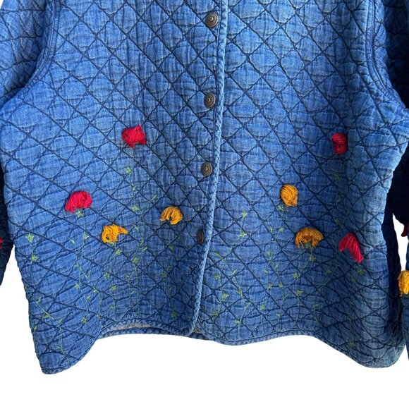 Maggie Barnes Petites Vintage Womens Floral Embroidery Quilted Denim Jacket 26WP - Picture 7 of 12